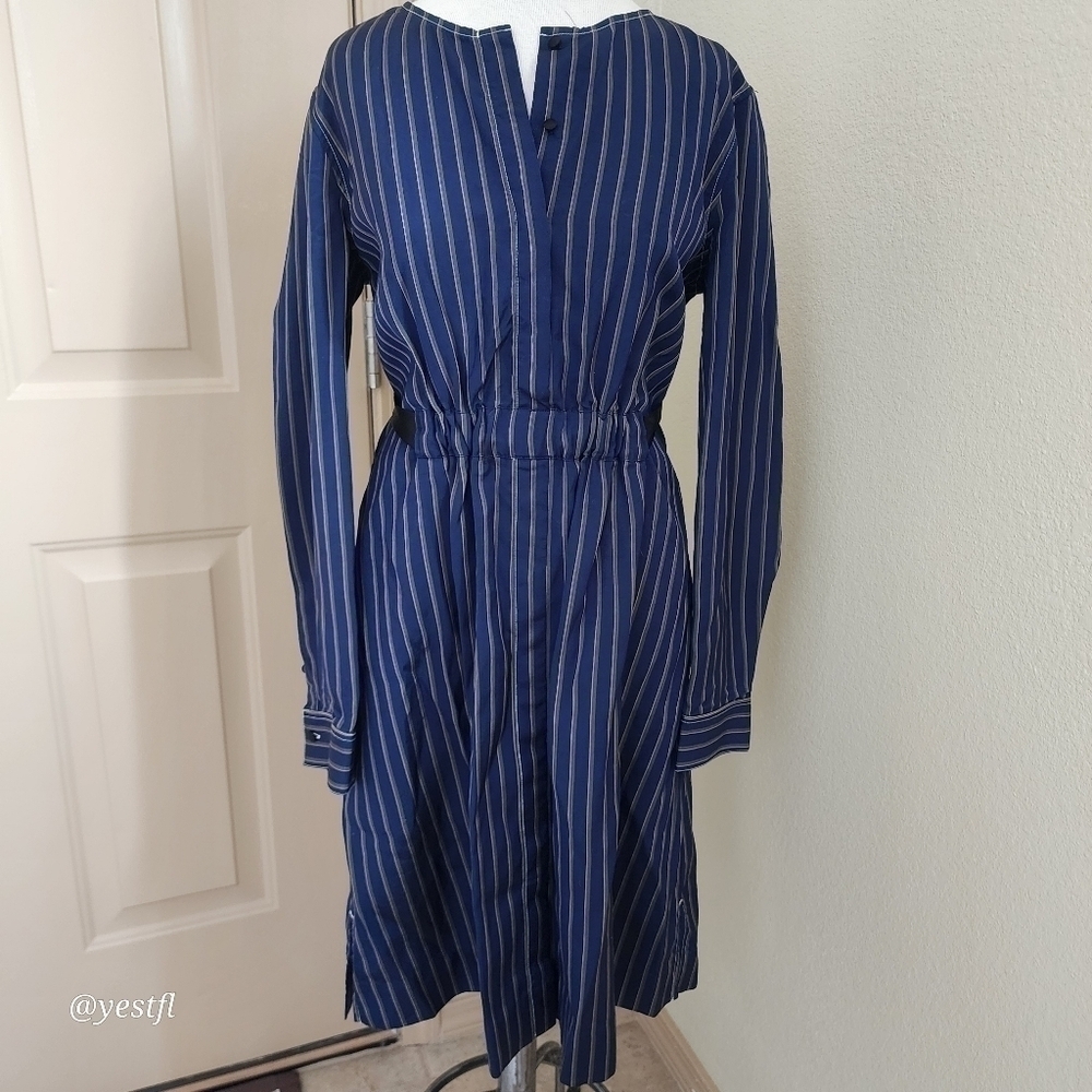 Club Monaco navy striped midi dress 6 - Picture 1 of 7